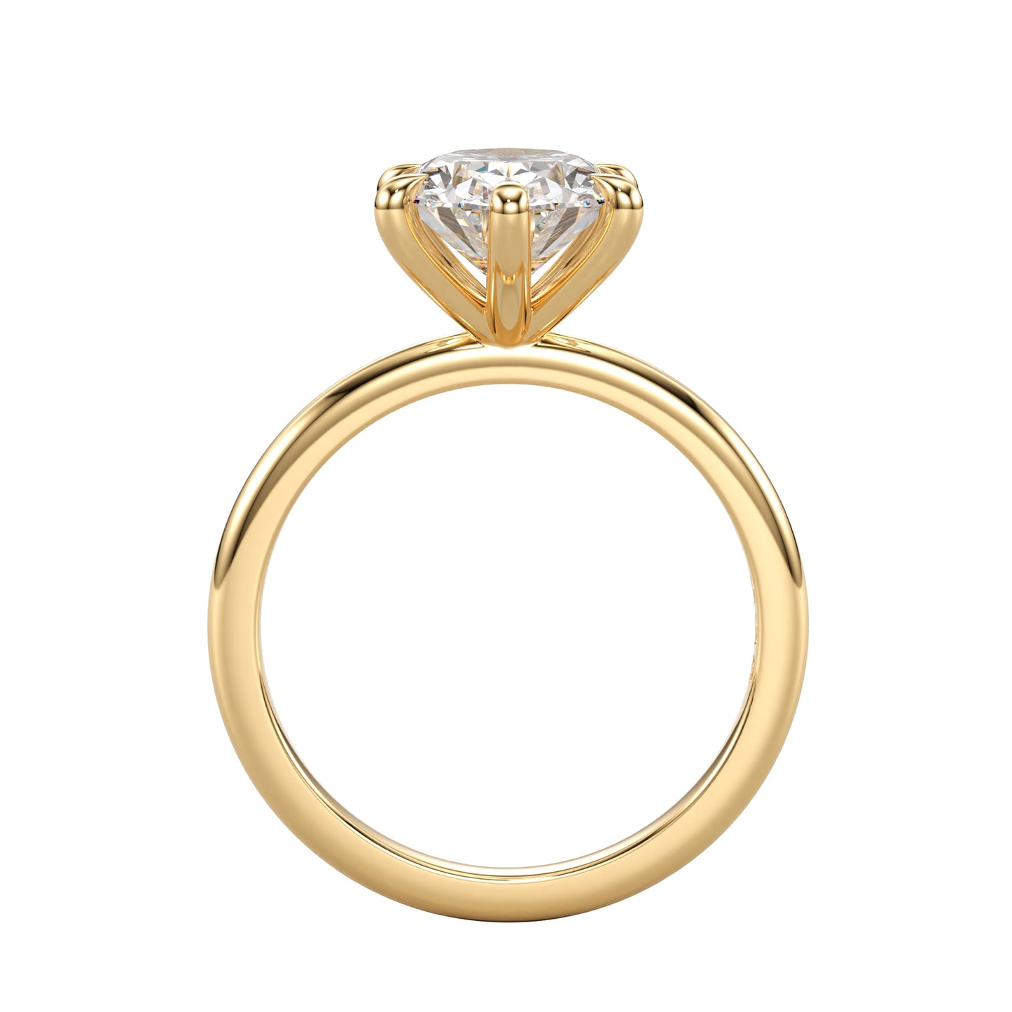 Yellow gold Luna oval solitaire ring setting with six-prong style.