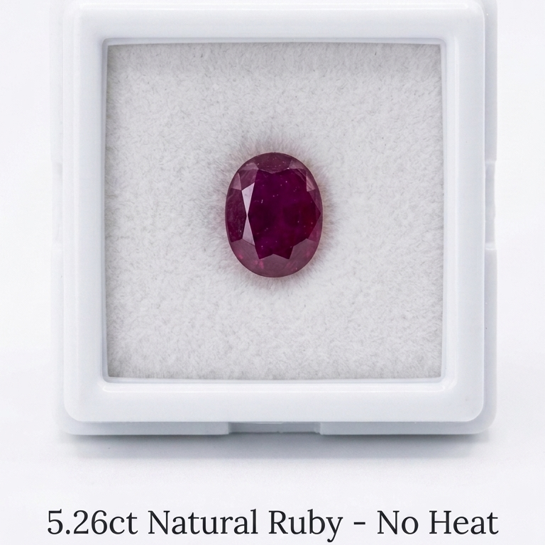 5.26ct Natural Ruby – Purplish Red, Untreated, Certified Oval Gemstone