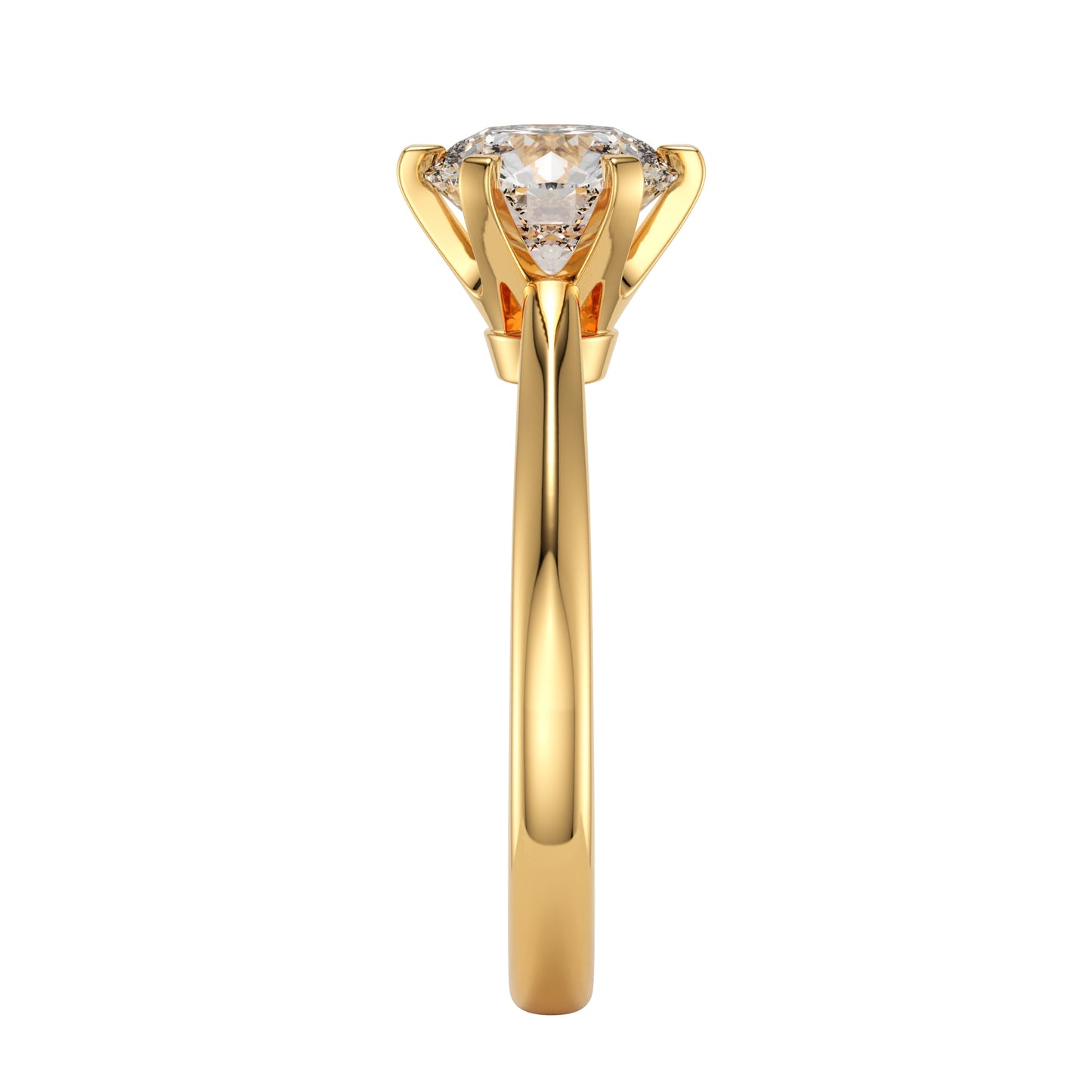 Gold ring with a diamond on a white background