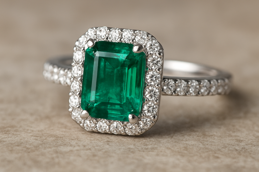 Emerald Engagement Ring with Diamonds