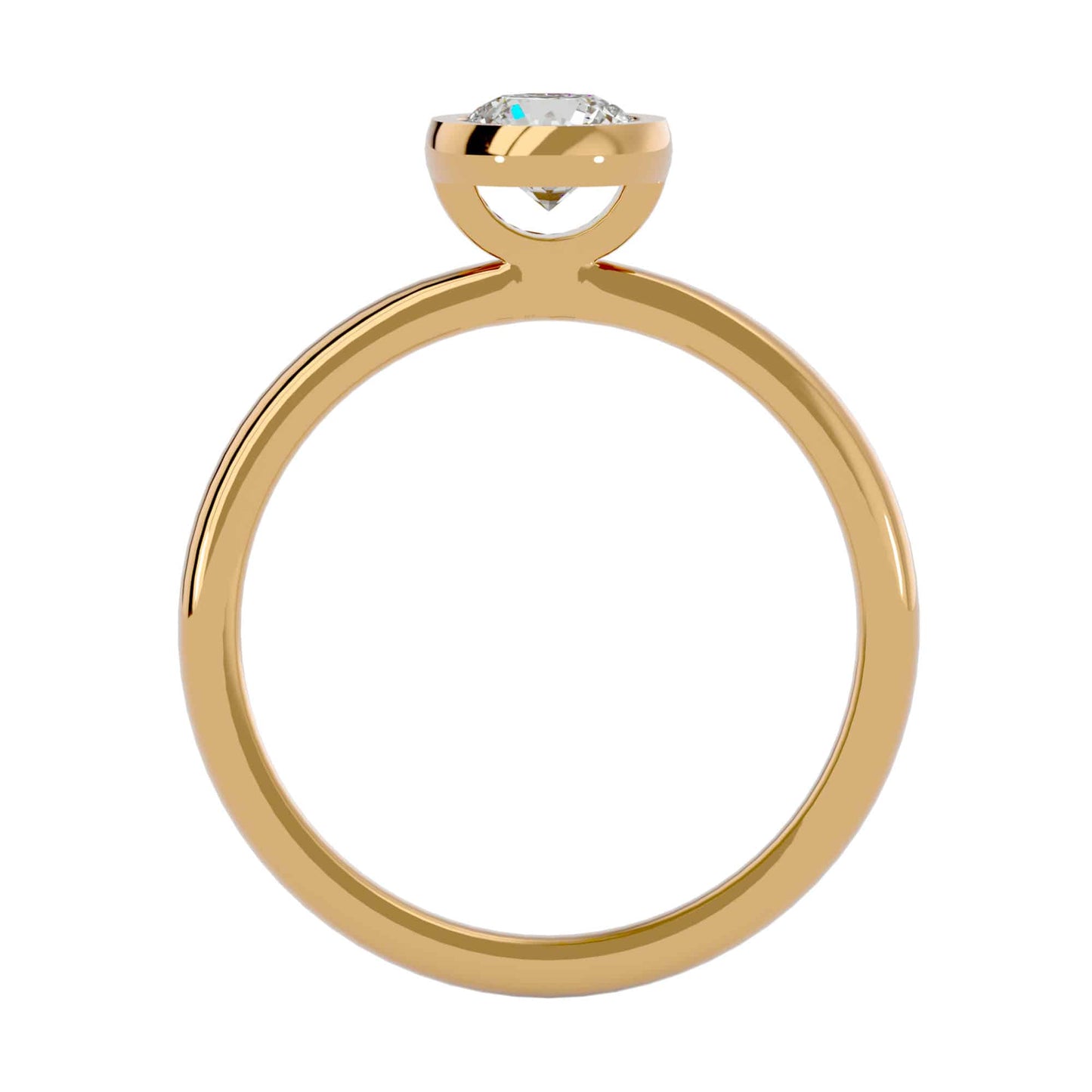 18K gold solitaire engagement ring featuring low-profile bezel setting