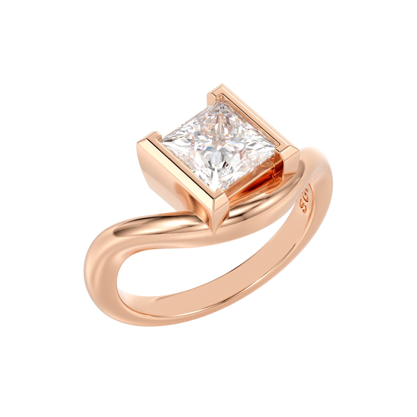 half bezel princess engagement ring