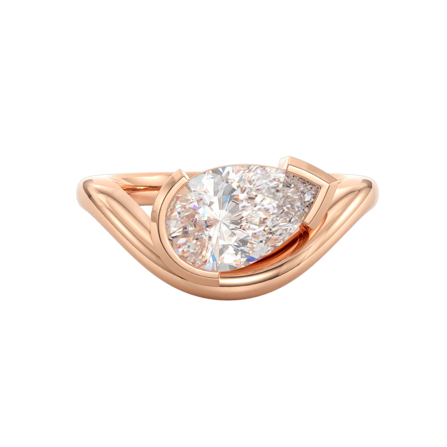 pear half bezel engagement ring