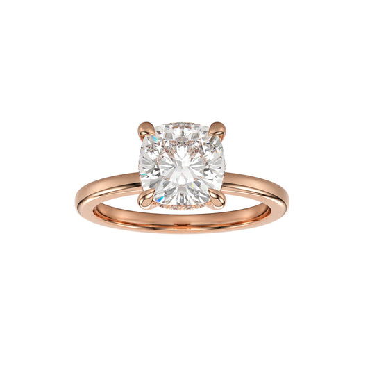 hidden halo cushion diamond ring