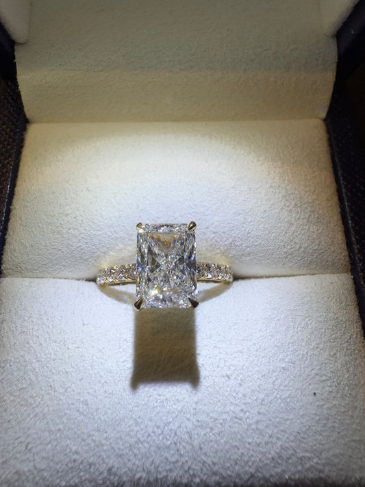 Radiant Cut 2.57ct Yellow Gold Hidden Halo Engagement Ring