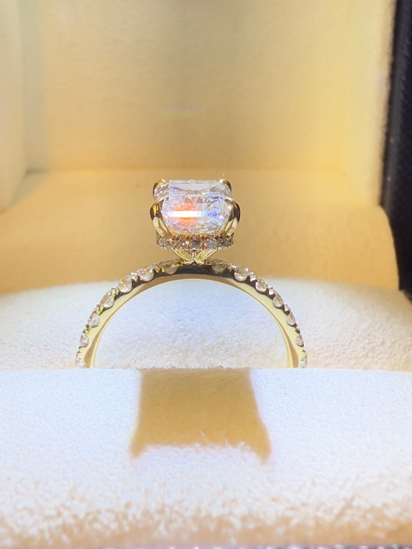 Radiant Cut 2.57ct Yellow Gold Hidden Halo Engagement Ring