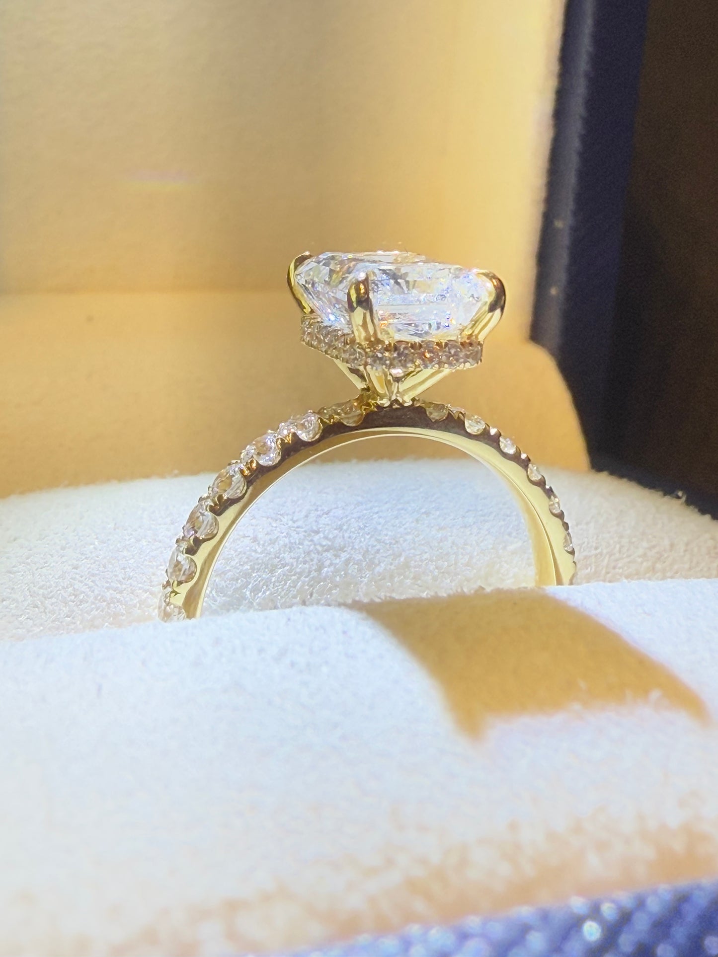 Radiant Cut 2.57ct Yellow Gold Hidden Halo Engagement Ring