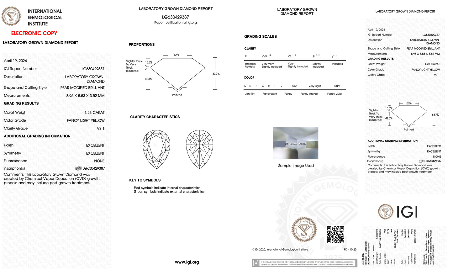 Diamond grading report with IGI logo on a white background
