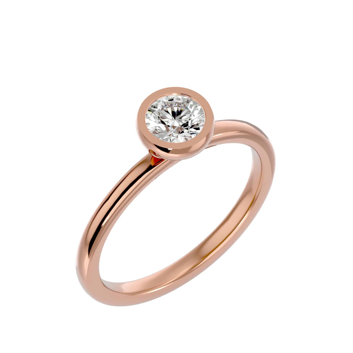 Bezel-set solitaire engagement ring in 18K gold with sleek, modern design