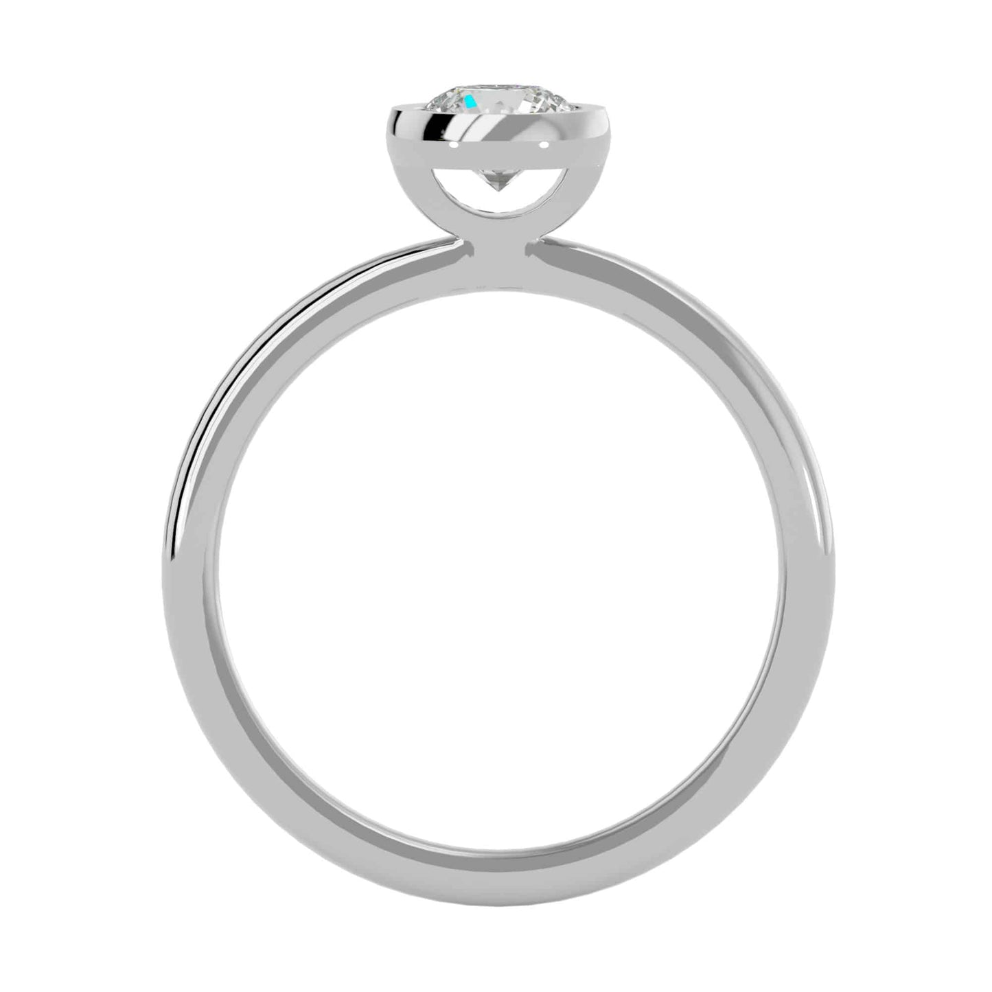 Platinum solitaire engagement ring with bezel-set diamond, modern and classic
