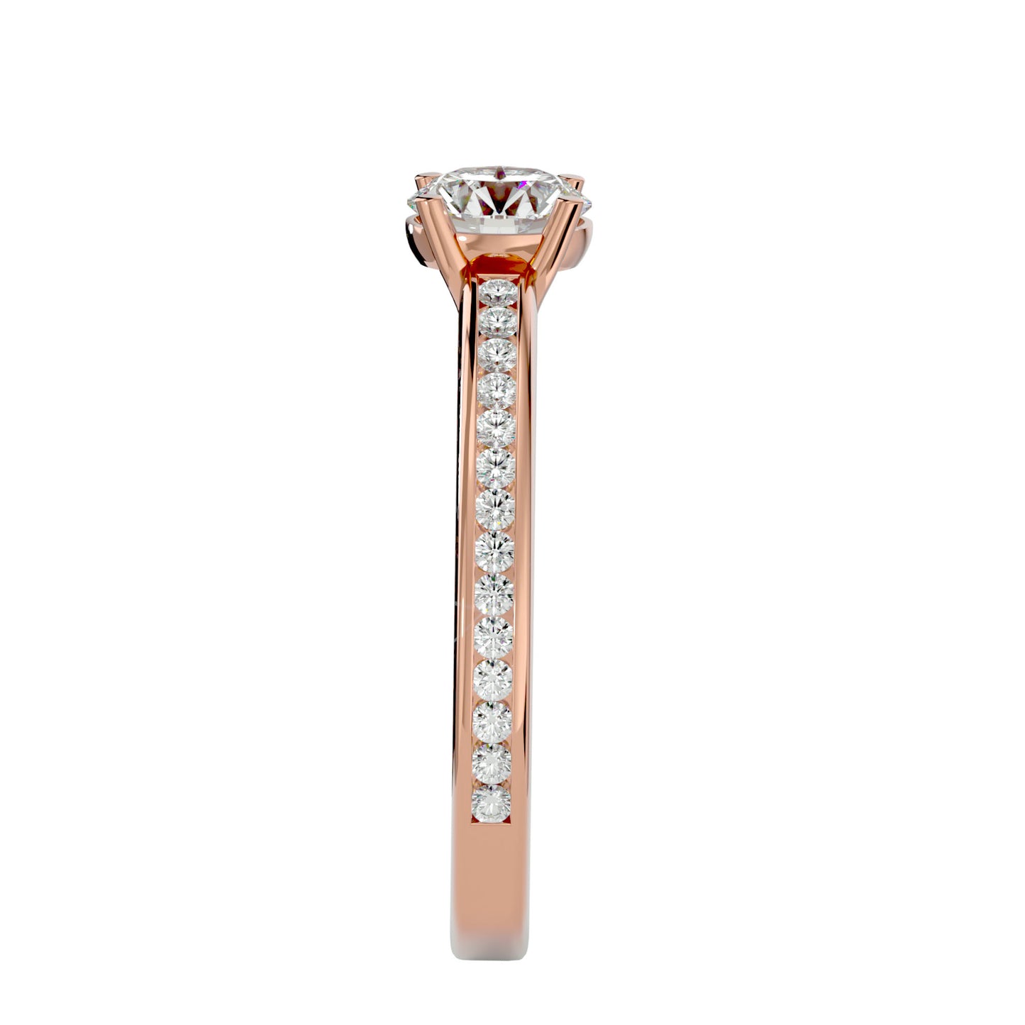 Elegant rose gold Josephine diamond engagement ring with channel band.