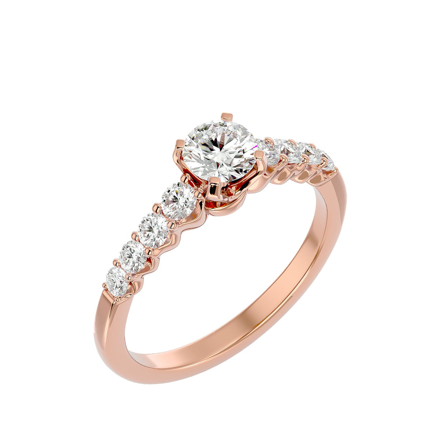 Timeless diamond solitaire ring with side stone detailing.