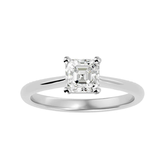 Asscher cut solitaire engagement ring in white gold