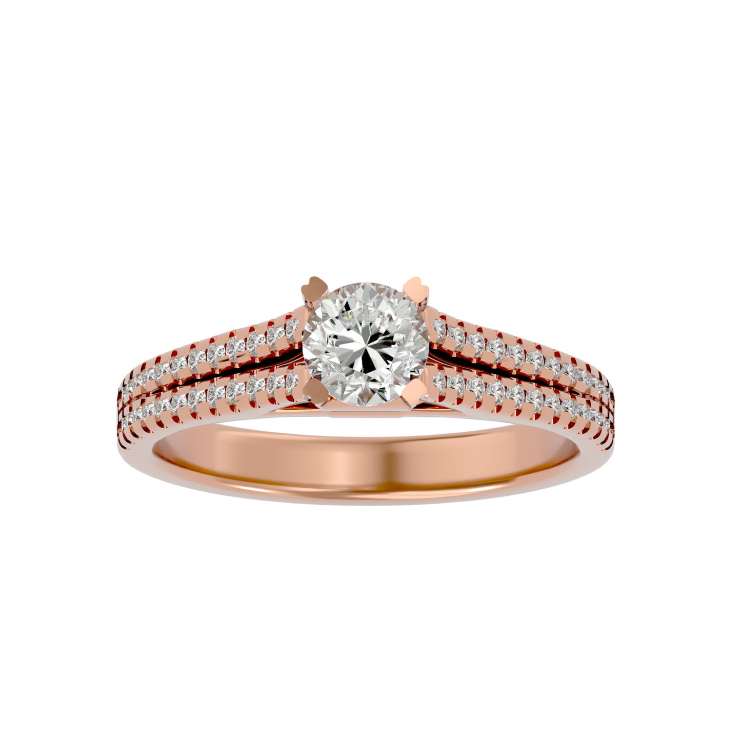 Rose gold split band engagement ring with solitaire diamond