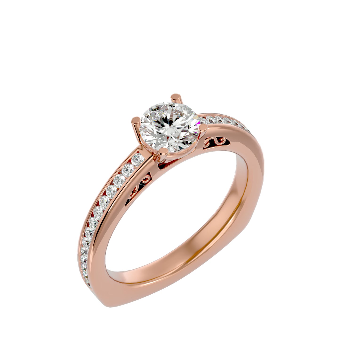 Elegant rose gold Josephine diamond engagement ring with channel band.
