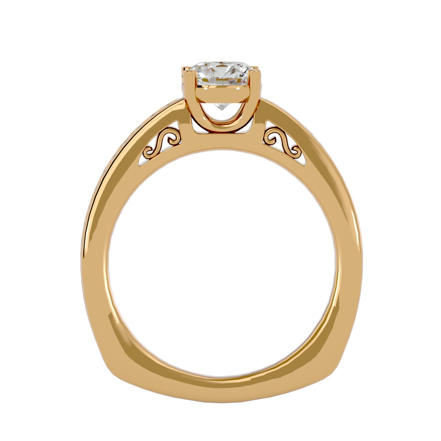 Bold yellow gold Josephine channel set engagement ring with diamonds.