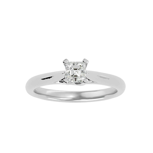 Asscher cut solitaire engagement ring in white gold