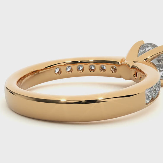 Solitaire diamond ring with secure 4-claw channel setting for engagement.