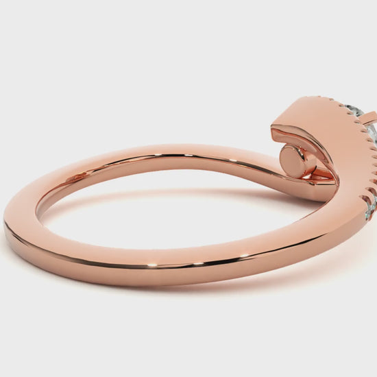 Twisted solitaire diamond ring in 18K gold with elegant pave-set band for engagement