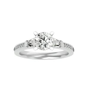 skygem trapezoid 3 stone engagement ring setting with 18k rose gold metal and cushion shape diamond