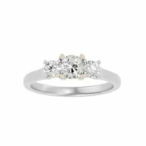 skygem three stone engagement ring two-tone setting with 18k rose gold metal and cushion shape diamond