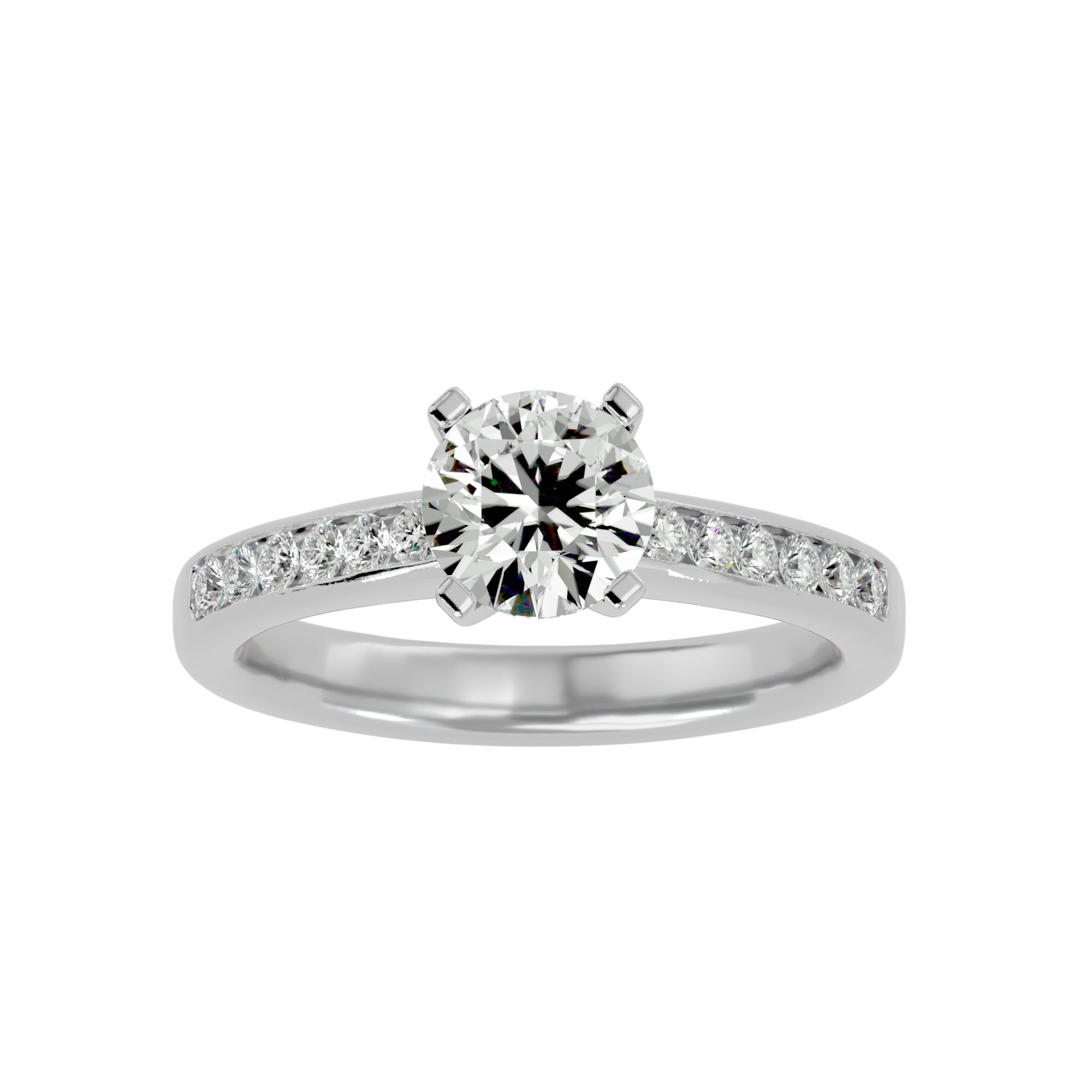 Round Cut Classic 4 Claws Channel-Set Diamond Solitaire Engagement Ring ...