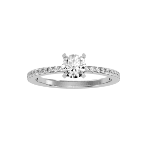 low set engagement simple solitaire pave ring with 18k rose gold metal and cushion shape diamond