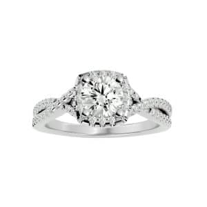 josephine crossed shank halo ring engagement setting with 18k rose gold metal and cushion shape diamond