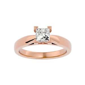 princess cut engagement ring thick tapered band setting with 18k rose gold metal and princess shape diamond