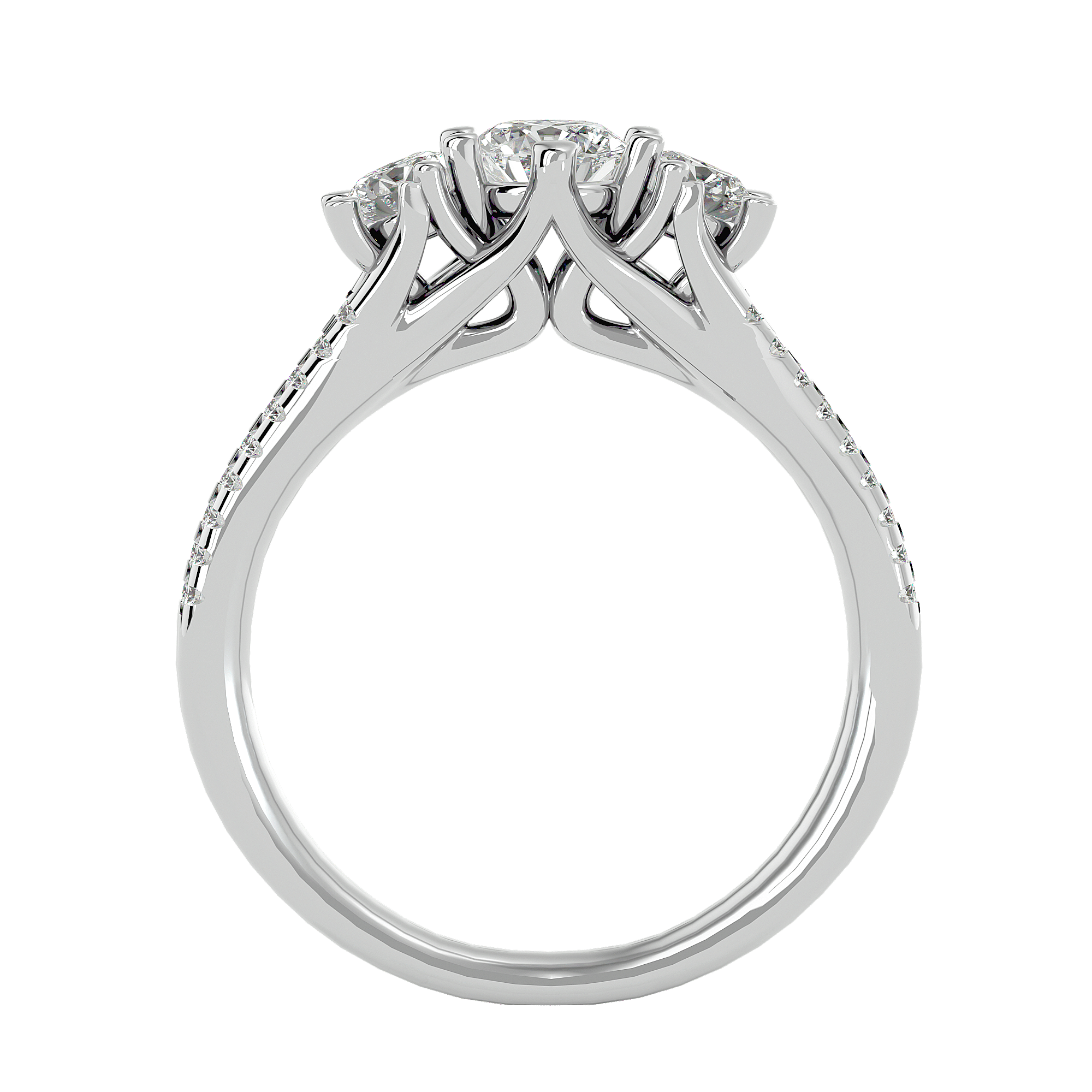 Double Band Engagement Ring Three Stone Setting