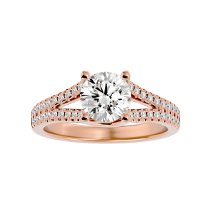 solitaire crossed claws split shank engagement ring setting with 18k rose gold metal and round shape diamond