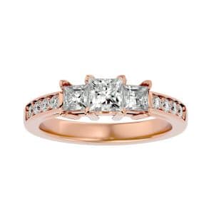princess cut three stone engagement ring with 18k rose gold metal and princess shape diamond