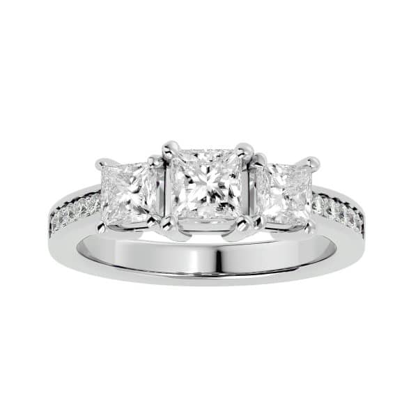 Princess Cut Three Stone Engagement Ring Thick Diamond BandPrincess Cut Three Stone Engagement Ring Thick Diamond Band