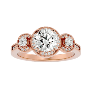 vintage triple halo engagement ring setting with 18k rose gold metal and round shape diamond