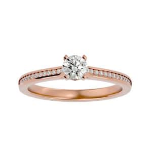 rx solitaire engagement ring cathedral setting with 18k rose gold metal and round shape diamond
