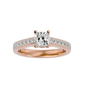 cushion cut solitaire diamond engagement ring cathedral band setting with 18k rose gold metal and cushion shape diamond