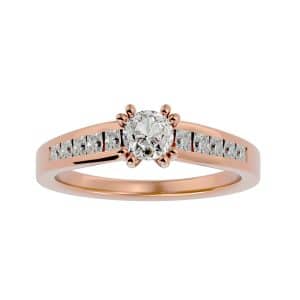 solitaire engagement ring princess cut channel-set diamonds with 18k rose gold metal and round shape diamond