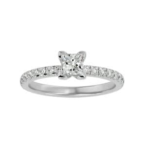 princess cut engagement ring pave set diamond band with 18k rose gold metal and round shape diamond