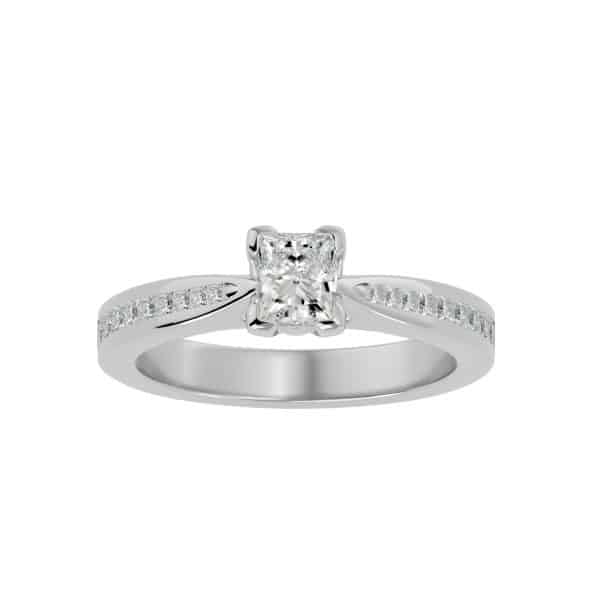 Princess Cut Solitaire Engagement Ring Tapered Diamond BandPrincess Cut Solitaire Engagement Ring Tapered Diamond Band