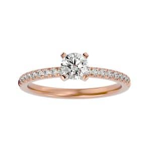 solitaire engagement ring pave diamond setting with 18k rose gold metal and round shape diamond