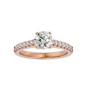high set solitaire engagement ring pave diamonds with 18k rose gold metal and round shape diamond