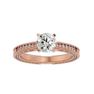 josephine vintage engagement ring milgrain carved setting with 18k rose gold metal and round shape diamond