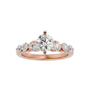 solitaire engagement ring prong set diamond band with 18k rose gold metal and round shape diamond