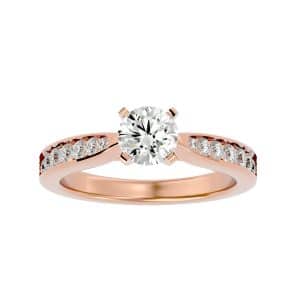 cathedral engagement ring diamond thick tapered band with 18k rose gold metal and round shape diamond