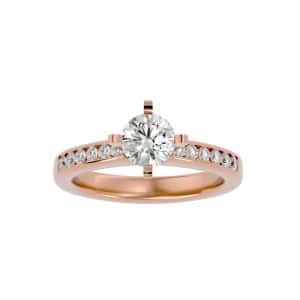 solitaire engagement ring east west channel set diamonds with 18k rose gold metal and round shape diamond