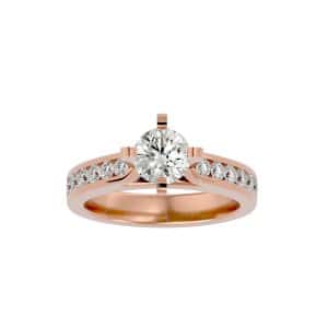 east west solitaire thick engagement ring tapered band with 18k rose gold metal and round shape diamond