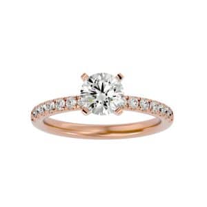 pave engagement ring 4 claws solitaire setting with 18k rose gold metal and round shape diamond