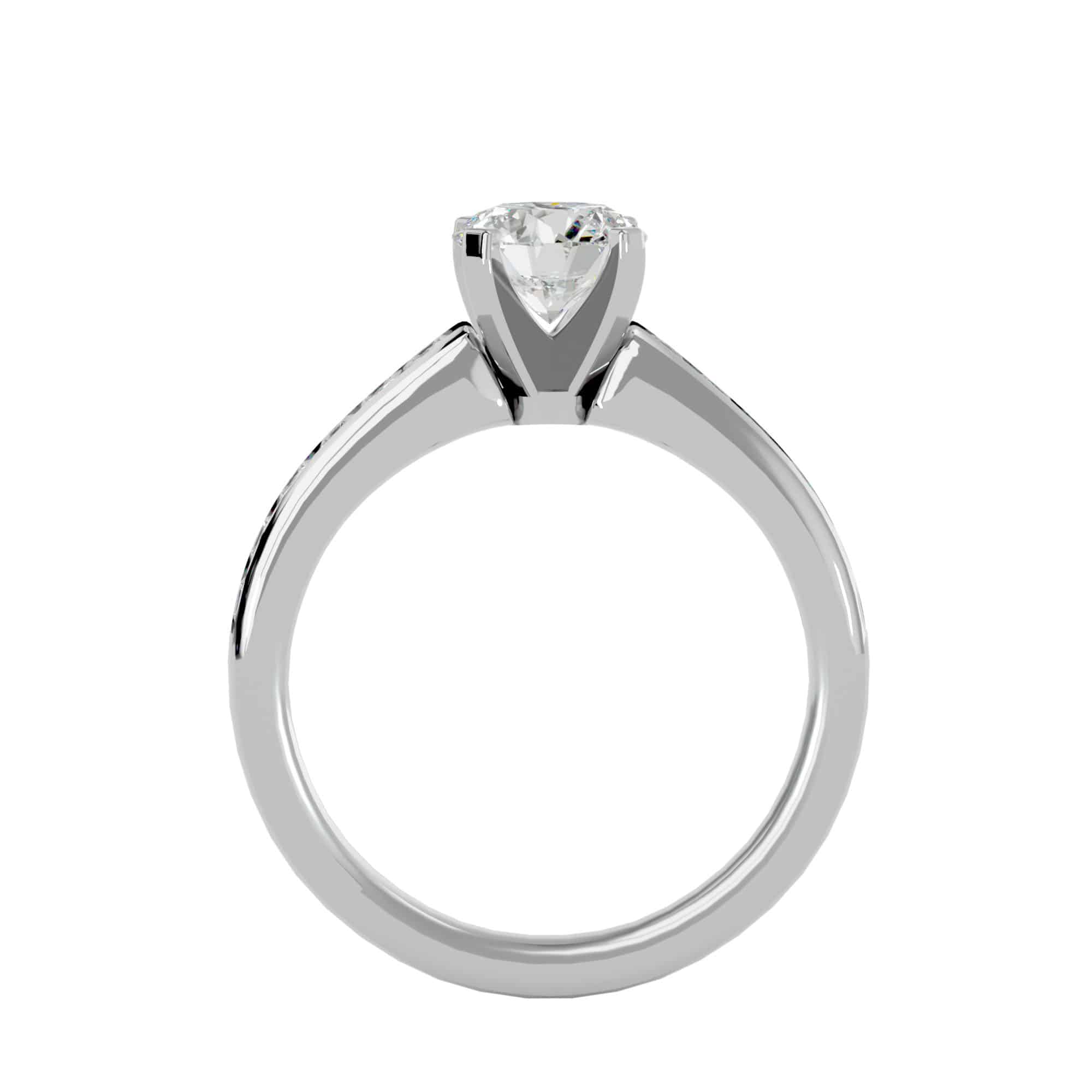 Four Prongs Solitaire Ring Thick Band Channel Set Diamonds