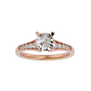 vintage engagement ring solitaire diamond band with 18k rose gold metal and round shape diamond