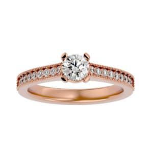 vintage engagement ring simple solitaire setting with 18k rose gold metal and round shape diamond